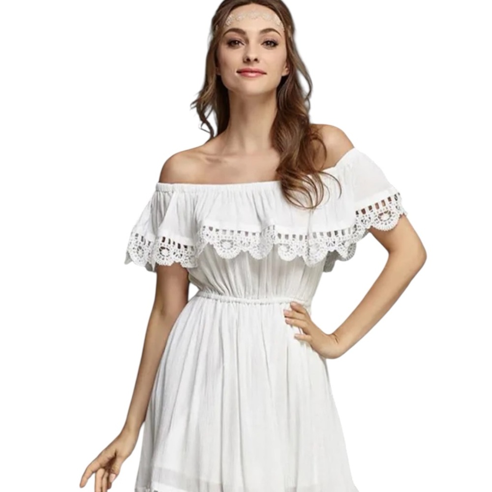 5/25$ ✨ White Off-Shoulder Lace Dress🤍